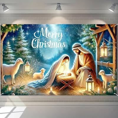BlissYard Nativity Scene Banner 71x43 Inches Merry Christmas Manger Scene Banner Religious Christian Backdrop for Church Indoor Outdoor Christmas Backdrop Nativity Background Holiday Decoration