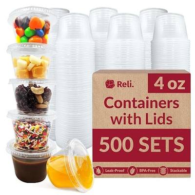 Reli. 4 oz Condiment Containers with Lids (500 sets) | Ideal for Sauce, Souffle, Samples, Jello Shot Cups | Disposable, BPA-Free Plastic | Small Containers 4oz, Bulk