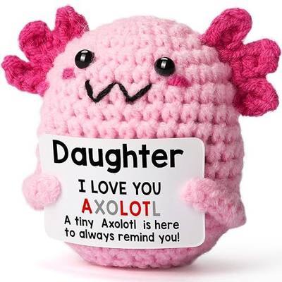 Daughter Gifts from Mom, Back to School Gifts for Kids on First Day, Handmade Crochet Axolotl Plush, Teen Girl Trendy Stuff, Birthday Christmas Basket Stuffers for Tweens