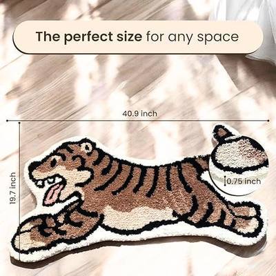 Cute Tiger Rug for Kids Room, 20x41in Soft Animal Bath Mat - Non - Slip Carpet for Bedroom & Bathroom Fun Cartoon Decor for Boys & Girls