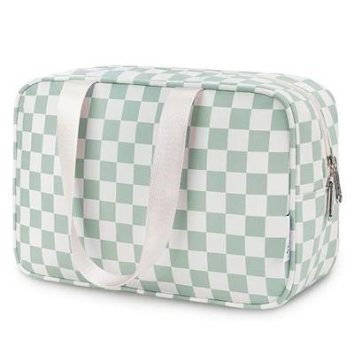 Narwey Large Capacity Travel Toiletry Bag Women, Checkered Makeup Bag with Handle, Portable Make up Cosmetic bag Organizer, Travel Bag for Toiletries, Skincare, Medicine, Essentials (Green Checker)