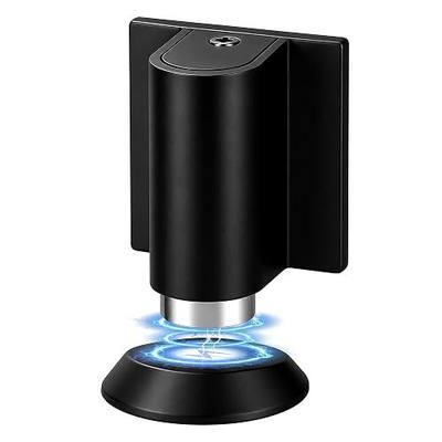 Magnetic Door Stopper Floor Mount, No Drilling Adhesive Door Holder, Retractable Magnetic Door Stop, Keep Door Open, Windproof Door Catch for Home, Pet and Renters, Black 1 Pack