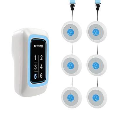 Retekess TH109N Call Button for Elderly at Home,Caregiver Pager, 850ft,Low Battery Reminder,LED Number Display, 1 Plug-in Receiver 6 Panic Buttons for Elderly at Hospital, Nursing Station
