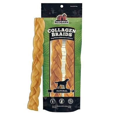 Redbarn Natural Large 12" Beef Collagen Braids - 2 Pack - Long Lasting Low-Odor Alternative to Rawhide & Bully Sticks -Single Ingredient Chew for Medium Large Dogs