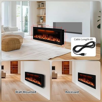 Valuxhome Recessed Smart 42 inch Electric Fireplace,Wall Mounted Fireplaces for Living Room, Overheating Protection, Touch Screen, 1500W/750W