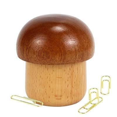 Koqye Mushroom Wooden Magnetic Paperclip Holders with Paperclips | Paper Clips Holders Dispenser with 100pcs 1.1in Paperclips, Desk Accessories Supplies for School, Home, Office