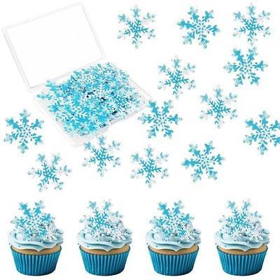 50 PCS Edible Snowflake Cupcake Toppers Wafer Paper Snowflake Cake Decorations Edible Snowflake Cupcake Picks Topper for Christmas Winter Frozen Theme Baby Shower Birthday Party Decor Supplies