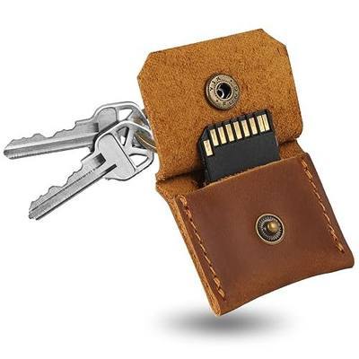 Jack&Chris Genuine Leather SD Card Holder Keychain, Anti-Shock Anti-Dust SD Card Case, Portable Camera Accessories for SD CF CFexpress Micro SD Nano SIM and Micro SIM Cards, Brown