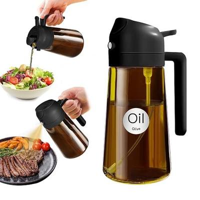 YARRAMATE 16oz/470ml Light Blocking Oil Sprayer for Cooking (Black) | Food-Grade 2 in 1 Olive Oil Dispenser Bottle for Kitchen, Premium Dark Amber Glass Oil Bottle for Air Fryer, BBQ