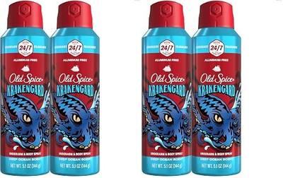 Old Spice Aluminum Free Body Spray for Men, Krakengard, 5.1 Oz (Pack of 4)