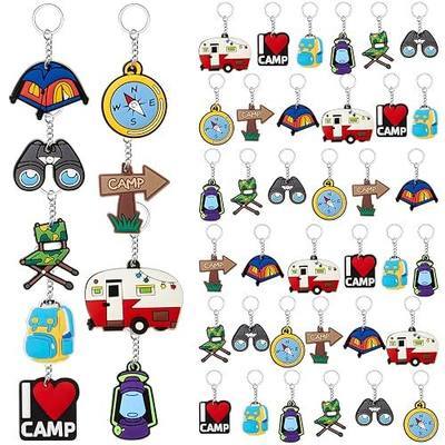 Sasylvia 36 Pcs Camping Party Favors Keychains Bulk 9 Styles Happy Camper Theme Birthday Party Decorations I Love Camp Keychain Gifts for Women Men Bag Charms Accessories