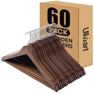 Wood Hangers - 60 Pack Solid Shirt Hangers, Heavy Duty & Slim Wooden Hangers, for Suit, Coat, Jacket, Pants (Walnut)