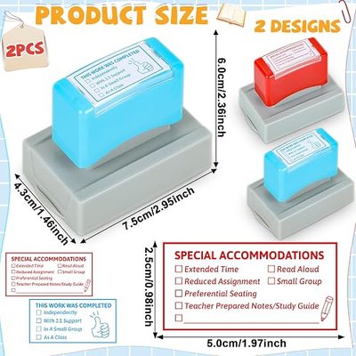 2 PCS Teacher Stamps for Classroom Self-inking Accommodations Stamp Set Completed Grading Rubber Behavior Teacher Stamps for Back to School Homework Student Dormitory First Day of School Supplies Gift