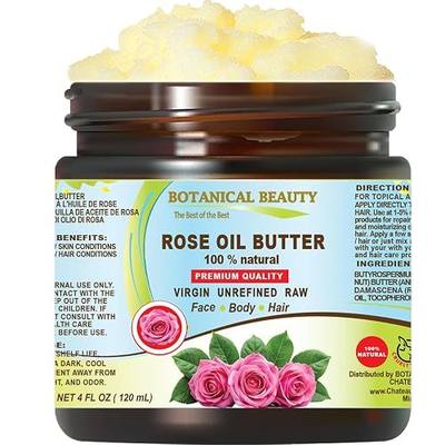 Botanical Beauty ROSE OIL BUTTER 100% Natural Rose Essential Oil in Shea Nut Butter for FACE SKIN BODY HAIR NAILS Beauty Skin Moisturizer Oil Butter Skin Nourishing (4 Fl Oz 120 ml)