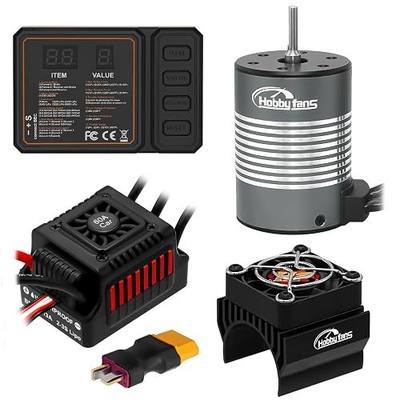 Waterproof S3650 4300KV Brushless Motor 3.175mm Shaft with 60A Brushless ESC Electric Speed Controller Combo Set with Heatsink and Programming Card for 1/10 Remote Control Car Truck, Red