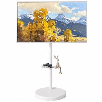 Rolling TV Stand for 37-86" TVs, 110 lbs, White | Portrait or landscape mobile TV cart, height and tilt adjustment, storage shelf, hidden wheels, VESA up to 600x400
