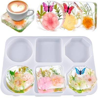 YOILES Deep Coaster Resin Molds Silicone Octagon Round Square Silicone Molds for Resin Epoxy Resin Casting Craft Mold for Flower Preservation DIY Art (Mixed)