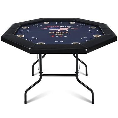 48" Folding Poker Table, 8-Player,Octagon, Black | 8 Deep Metal Cup Holders, Casino-Grade Felt Surface, Padded Rail