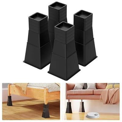 12 inch Bed Risers Heavy Duty, Adjustable Furniture Risers for Bed, Sofa, Table, Chair, Support up to 1500 Lbs (Set of 4, Black)