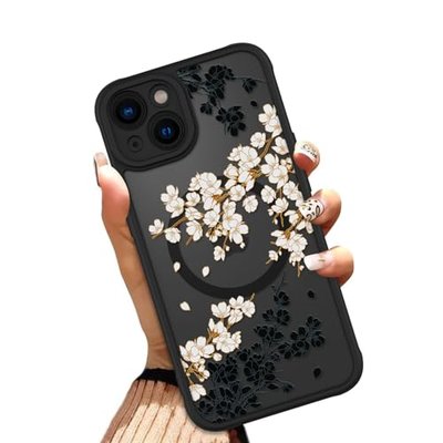 OOK Black Floral Flowers Phone Case Made for iPhone 14 Pro Max 6.7 Inch