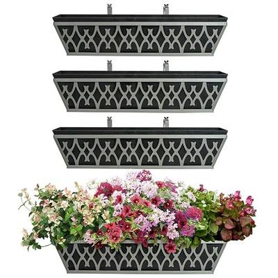 4 Pack 24 Inch Window Boxes Planters Railing Planter Box with Adjustable Brackets & Non-Woven Fabric Plant Grow Bags Deck Railing Planter Boxes Balcony Hanging Flower Box for Outdoor Plants
