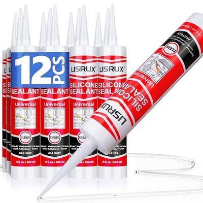 LISRUX Advanced Clear Silicone Caulk for Kitchen & Bathroom,10 fl oz Cartridge,12 Pack,100% Waterproof RTV Silicone Sealant,Stronger Adhesion,Shrink & Crack Proof