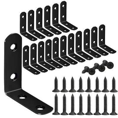 18-Pack L Shape Corner Brackets, Stainless Steel Metal Angle Braces for Wood Furniture, Heavy Duty Black 2 inch Shelf Bracket with Long Screws for Household Project (L Shape Black)