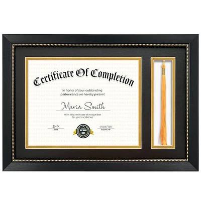 11x16.5 Diploma Frame with Tassel Holder for 8.5x11 Certificate Document, Black Diploma Frame with Real Glass, Black Over Gold Double Mats, Display 8.5x11 diploma and One Tassel