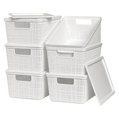 6 Pack Plastic Storage Baskets With Lids,White Breathable Stackable Storage Bins,Small Storage Containers,for Organizing Storage Baskets on Desktops,Closets,Playrooms,Classrooms,Offices