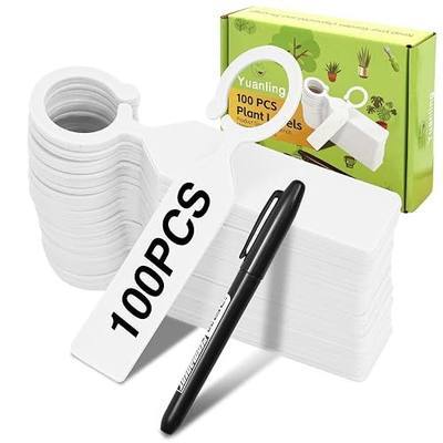 Plant Labels Yuanling 100Pcs Plastic Waterproof Plant Tree Tags Nursery Garden Markers for Indoor Outdoor Gardening Plants Vegetables Flowers Potted (White Color with 1 Marker Pen)