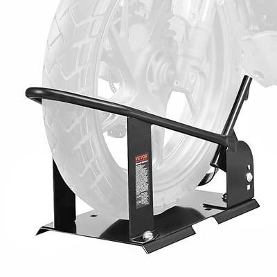 VEVOR Motorcycle Wheel Chock, Max. 1800 lbs Heavy Duty Motorcycle Stand, with 3 Adjustable Holes, Durable Steel Motorbike Front Tire Bracket, Fits 15"-21" Wheels, Work with Off-Road and Regular Bikes
