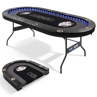 84" LED Poker Table, 10 Player Foldable, Black | Fully Assembled, 4 USB & 4 Type-C Ports, 10 Cup Holders, Padded Rails