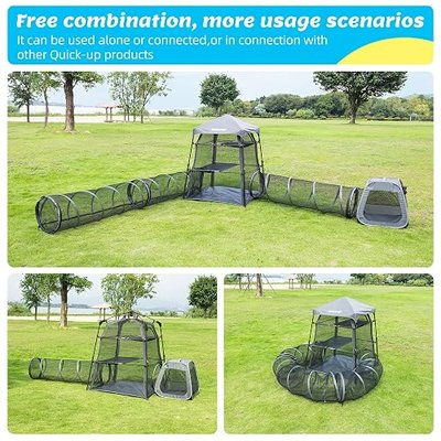 3 in 1 Portable Cat Enclosures with Tunnel & Cat House, Quick Setup Foldable Indoor Outdoor Cat Play Tent for Pet Families, Upgraded Stable Frame, Extra Large Space, Storage Bag + Cat Wand & Balls