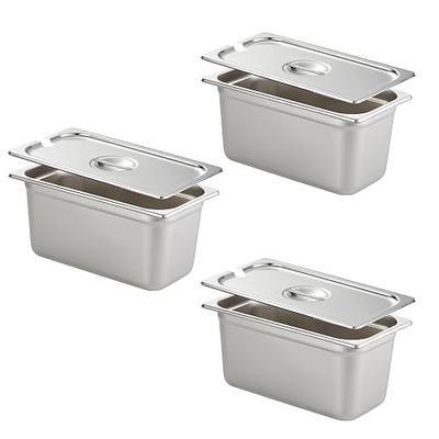 HECMAC 3 Pack 1/3 4-Inch Stainless Steel Anti-Jam Hotel Pans with Notched Lid, Commercial Heavy Duty Stainless Steel, 23 Gauge