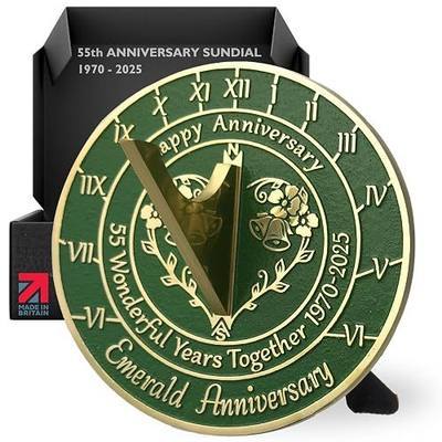Anniversary Sundial Gift for 55th Emerald Wedding Anniversary in 2025 - Recycled Metal Home Decor Or Garden Present Idea - Handmade in UK for Him, Her Parents Or Couples 55 Year Celebration