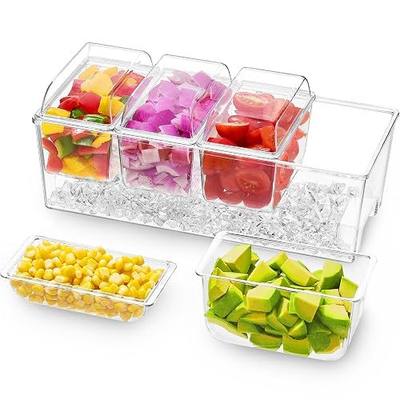 Lifewit Taco Bar Serving Set for Party with 4 x 20 oz Containers, Ice Chilled Condiment Caddy Organizer, Garnish Serving Tray Platter for Mimosa Bar Accessories, Fruit, Salad, Food