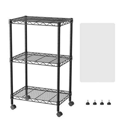 SINGAYE 3 Shelves Storage Shelf Wire Shelving Unit Metal Adjustable Wheels | Small Shelf Storage with Wheels Organizers Closet Unit for Bathroom Laundry Room Kitchen Pantry11.5D x 17.5W x 30.5H Black