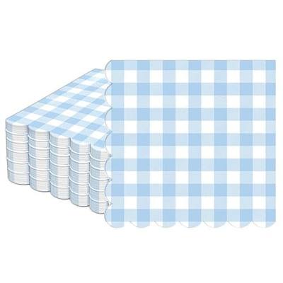 100Pcs Blue and White Scalloped Napkins 6.5in Plaid Paper Decoration Party Supplies Light Blue Checkered Dessert Disposable Napkins for Boys Wedding Birthday Baby Shower Picnic Party Favor