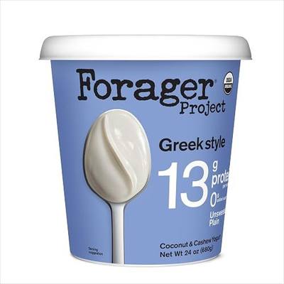 Forager Project, Organic Yogurt Cashew Greek Protein Plain, 24 Ounce | 13g plant-based protein, dairy-free. No gums, oils, starches, or pea protein. Live active cultures
