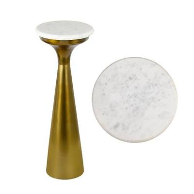 JONATHAN Y Oliver 8" Round Marble Pedestal Drink Table, Gold/White | 22.25" High Modern Martini Cocktail Accent Stand, Small Side Furniture, No Assembly, Mid-Century Glam Style