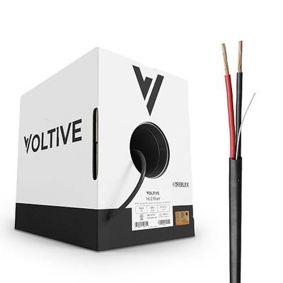 Voltive 16/2 Speaker Wire, Riser CL3R, Black, 500ft - 16AWG, 2 Conductors, Stranded Oxygen-Free Copper, UL Listed - V-1271-1