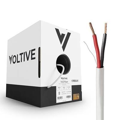 Voltive 14/2 Speaker Wire, Riser CL3R, White, 500ft - 14AWG, 2 Conductors, Stranded Oxygen-Free Copper, UL Listed - V-1268-2