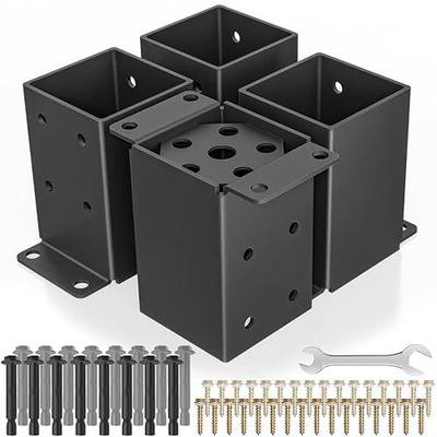 4 PCS Metal 4x4 Post Base, Inner Size 3.5"x3.5" Post Bracket | Heavy Duty, Anti-Corrosive Partition, Powder-Coated, Post Anchor, For Pavilion Deck Railing Support