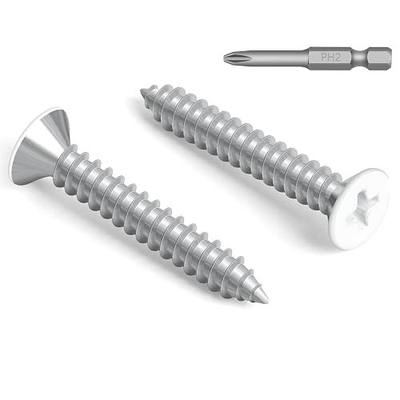 50 PCS #8 x 2 White Head Sheet Metal Screws, Flat Head Phillips Fast Self Tapping Screws, Countersunk Head Wood Screws, Screwdriver Bit Included