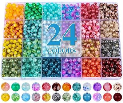 XSEINO About 1200+ PCS 6mm Ink Style Glass Beads Bracelet Making Kit, 24 Assorted Ink Colorful Series Crystal Beads for Jewelry Making and DIY Crafts, Friendship Bracelets