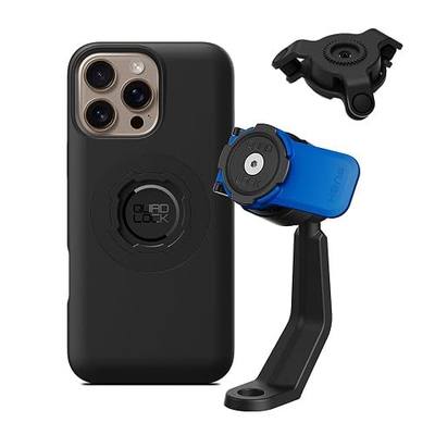 Quad Lock Mirror Stem Motorcycle Phone Mount with Vibration Dampener and MAG Phone Case for iPhone 16 Pro Max
