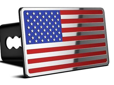 2 Inch Trailer Hitch Cover with American Flag, Heavy Metal Trailer Hitch Cover Fit for 2 Inch Hitch Receivers,3 * 5" Blue/Red/Chrome