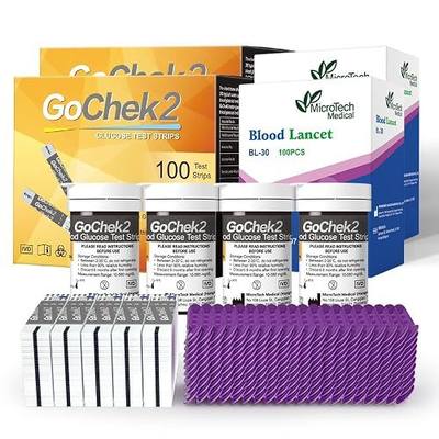 MicroTech Blood Glucose Test Strips & Lancets, 180d Opening Valid, Immune to Blood Oxygen, Only for Gocheck2, 200 Count.