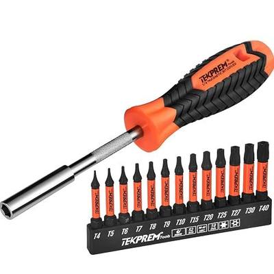 Long Torx Bit Set with Magnetic Bit Driver,TEKPREM 13-Piece Security Torx Screwdriver Bit Set with 2 inch T4 T5 T6 T7 T8 T9 T10 T15 T20 T25 T27 T30 T40 Tamper Resistant