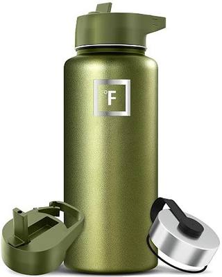 IRON °FLASK Camping & Hiking Hydration Flask with Straw, Wide Mouth Insulated Stainless Steel Sports Water Bottle - 32 oz Emerald Chrome